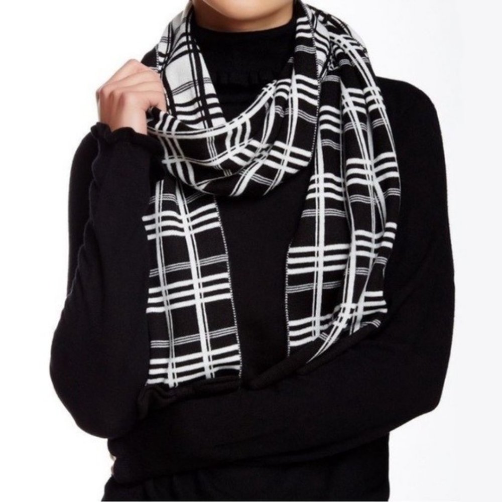 NWT Kate Spade Monochromatic Plaid Scarf with Bow Detail